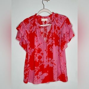 Pink Silky Ruffled Spring Feminine Sleeve Blouse from Caballero Collection-M(6)